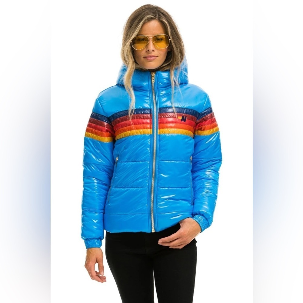 Aviator Nation 5 Stripe Luxe Trekker Puffer Jacket Dresden NWT Discontinued - Picture 14 of 16